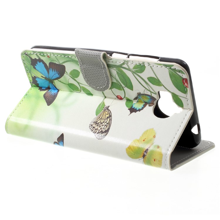 Patterned Leather Magnetic Wallet Mobile Phone Shell for Huawei Y5 (2017) / Y6 (2017) - Butterflies and Grass-4