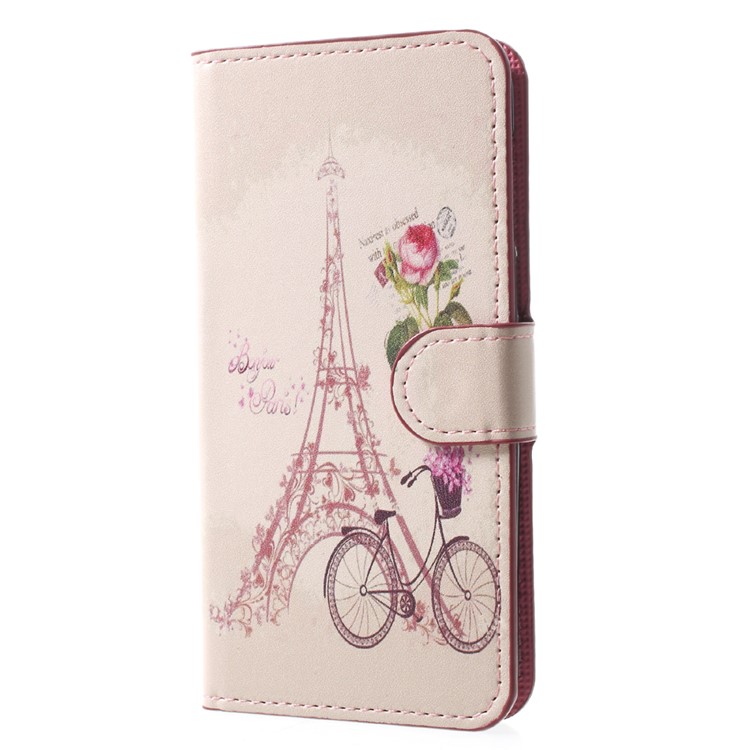 Patterned Leather Magnetic Wallet Cell Phone Cover for Huawei Y5 (2017) / Y6 (2017) - Tower and Bike-3