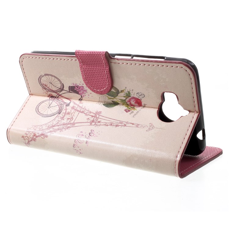 Patterned Leather Magnetic Wallet Cell Phone Cover for Huawei Y5 (2017) / Y6 (2017) - Tower and Bike-4