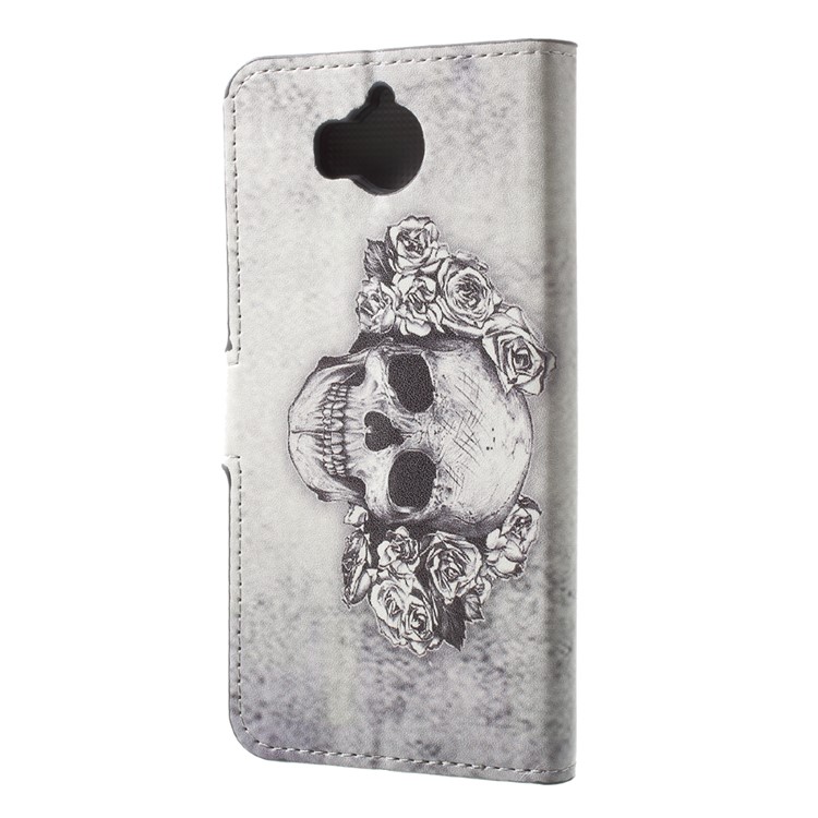 Patterned Leather Magnetic Wallet Mobile Phone Cover with Stand for Huawei Y5 (2017) / Y6 (2017) - Skull-2