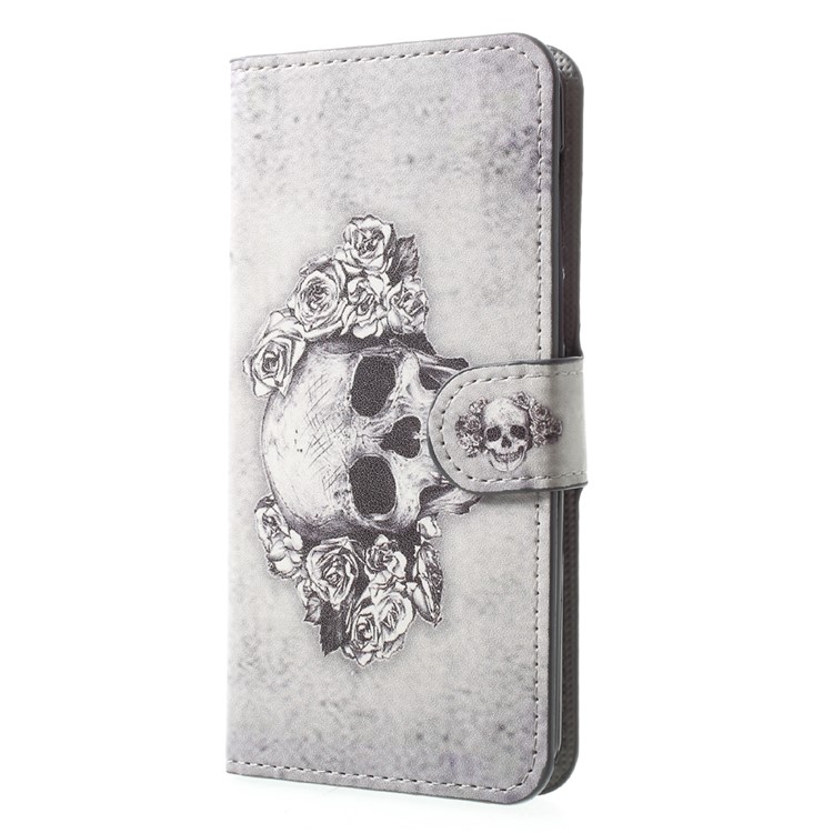 Patterned Leather Magnetic Wallet Mobile Phone Cover with Stand for Huawei Y5 (2017) / Y6 (2017) - Skull-3