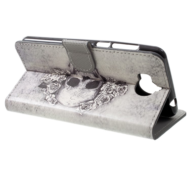 Patterned Leather Magnetic Wallet Mobile Phone Cover with Stand for Huawei Y5 (2017) / Y6 (2017) - Skull-4