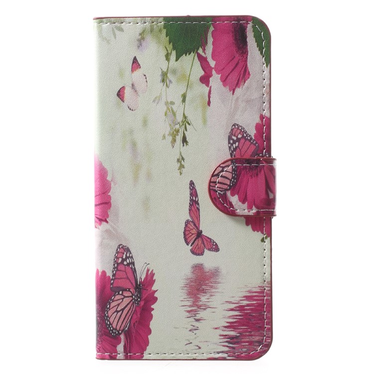 Patterned Leather Magnetic Wallet Mobile Phone Case with Stand for Huawei Y5 (2017) / Y6 (2017) - Butterflies on Lake-1