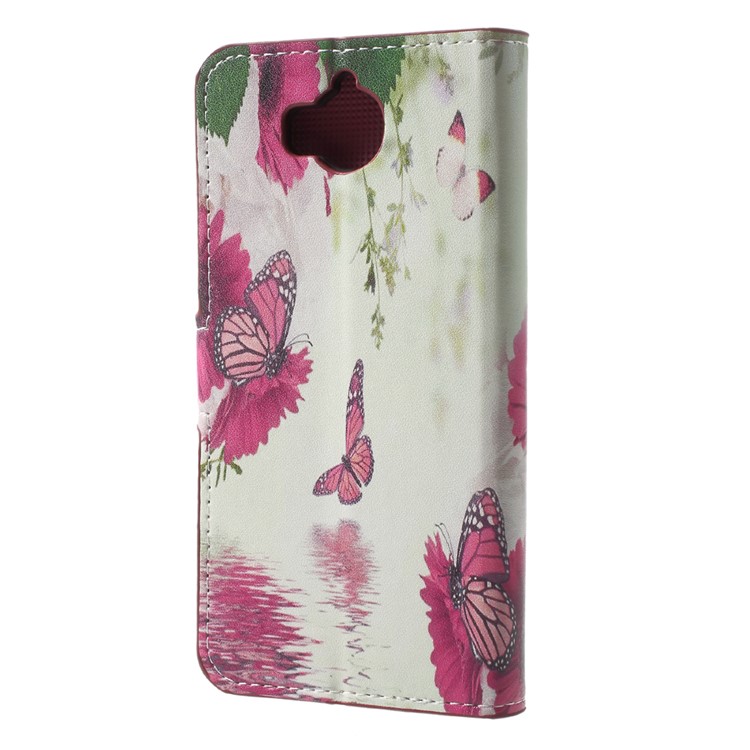 Patterned Leather Magnetic Wallet Mobile Phone Case with Stand for Huawei Y5 (2017) / Y6 (2017) - Butterflies on Lake-2