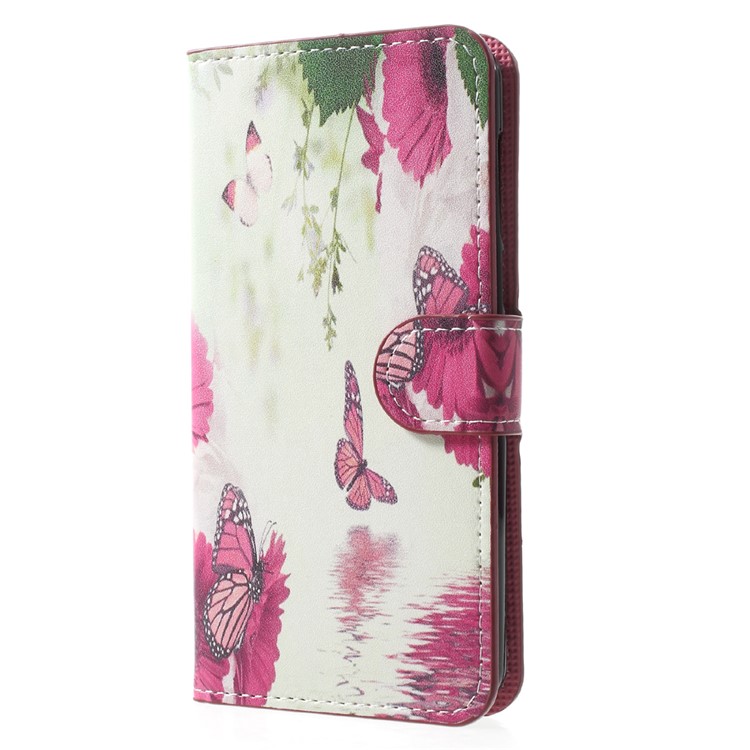 Patterned Leather Magnetic Wallet Mobile Phone Case with Stand for Huawei Y5 (2017) / Y6 (2017) - Butterflies on Lake-3