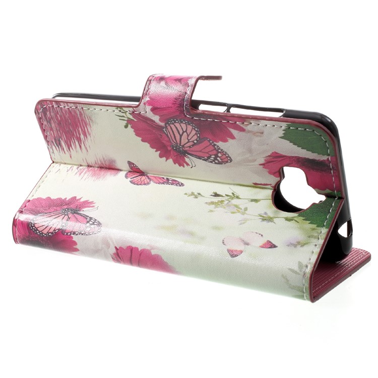 Patterned Leather Magnetic Wallet Mobile Phone Case with Stand for Huawei Y5 (2017) / Y6 (2017) - Butterflies on Lake-4