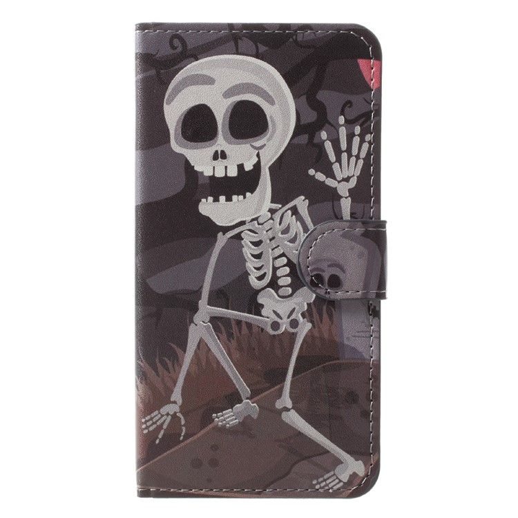 Patterned Leather Magnetic Wallet Mobile Phone Shell with Stand for Huawei Y5 (2017) / Y6 (2017) - Bone Man-1