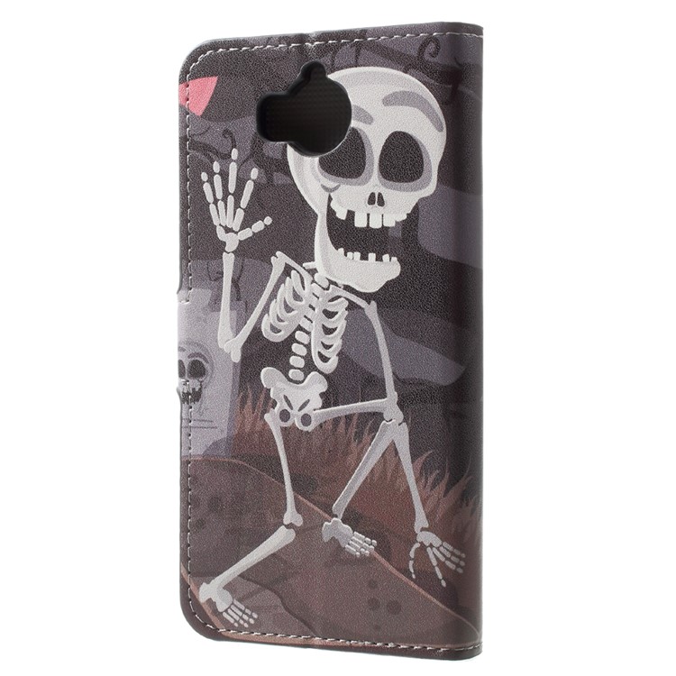 Patterned Leather Magnetic Wallet Mobile Phone Shell with Stand for Huawei Y5 (2017) / Y6 (2017) - Bone Man-2