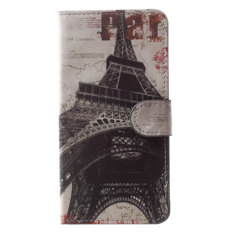 Patterned Leather Magnetic Wallet Mobile Casing with Stand for Huawei Y5 (2017) / Y6 (2017) - Bottom of Eiffel Tower-1