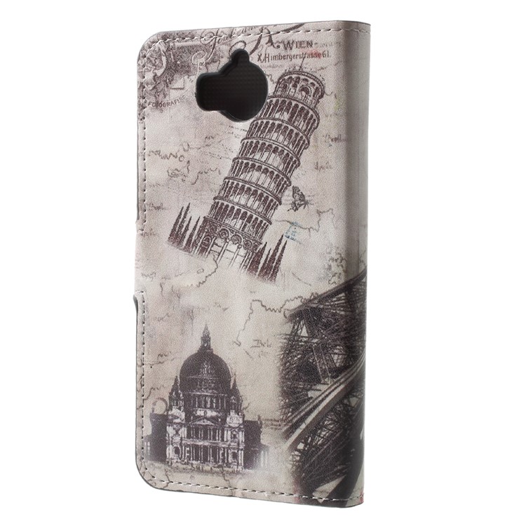 Patterned Leather Magnetic Wallet Mobile Casing with Stand for Huawei Y5 (2017) / Y6 (2017) - Bottom of Eiffel Tower-2