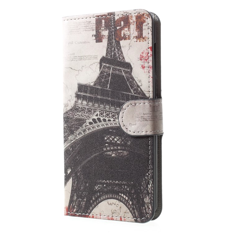 Patterned Leather Magnetic Wallet Mobile Casing with Stand for Huawei Y5 (2017) / Y6 (2017) - Bottom of Eiffel Tower-3