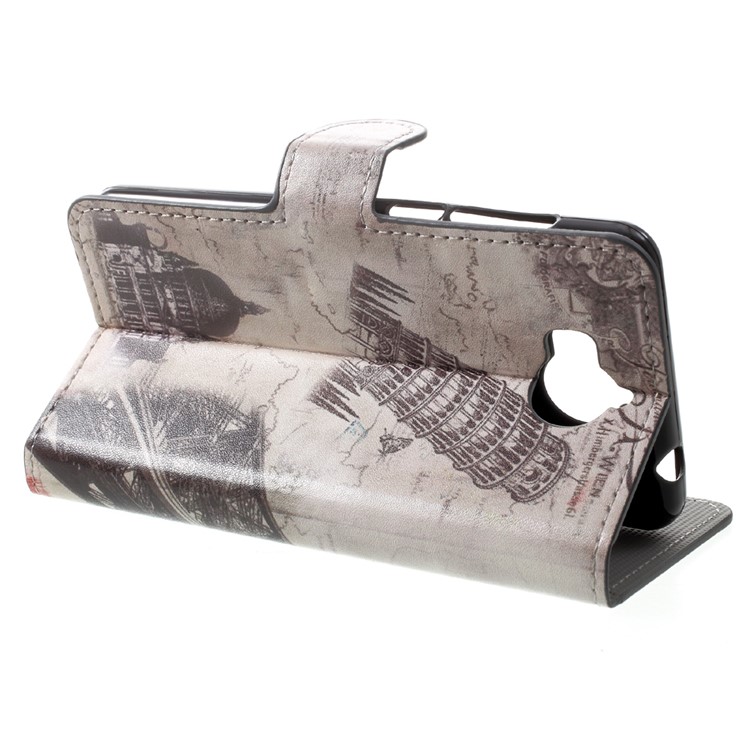 Patterned Leather Magnetic Wallet Mobile Casing with Stand for Huawei Y5 (2017) / Y6 (2017) - Bottom of Eiffel Tower-4