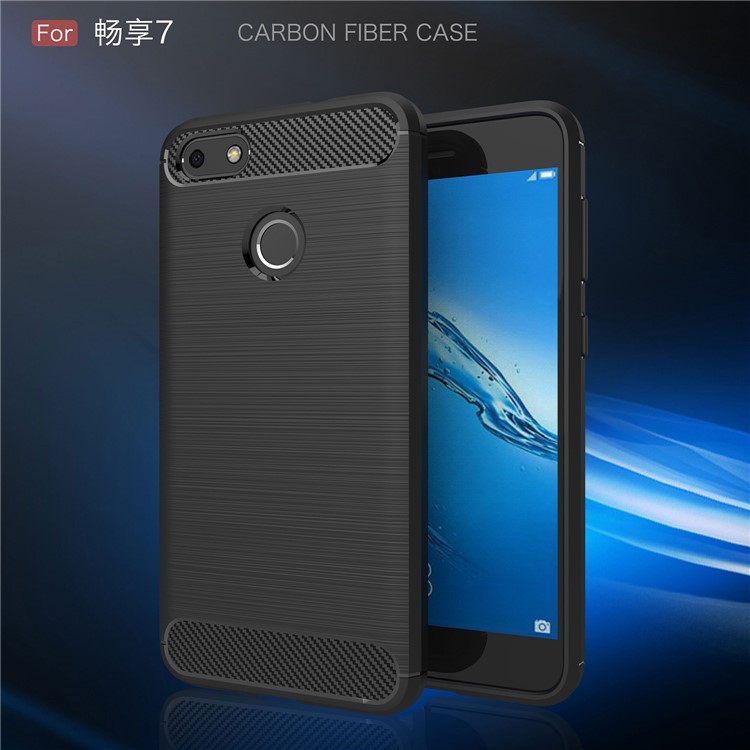 Carbon Fiber Texture Brushed TPU Protective Mobile Casing for Huawei P9 lite mini / Enjoy 7 / Y6 Pro (2017) - Black-2