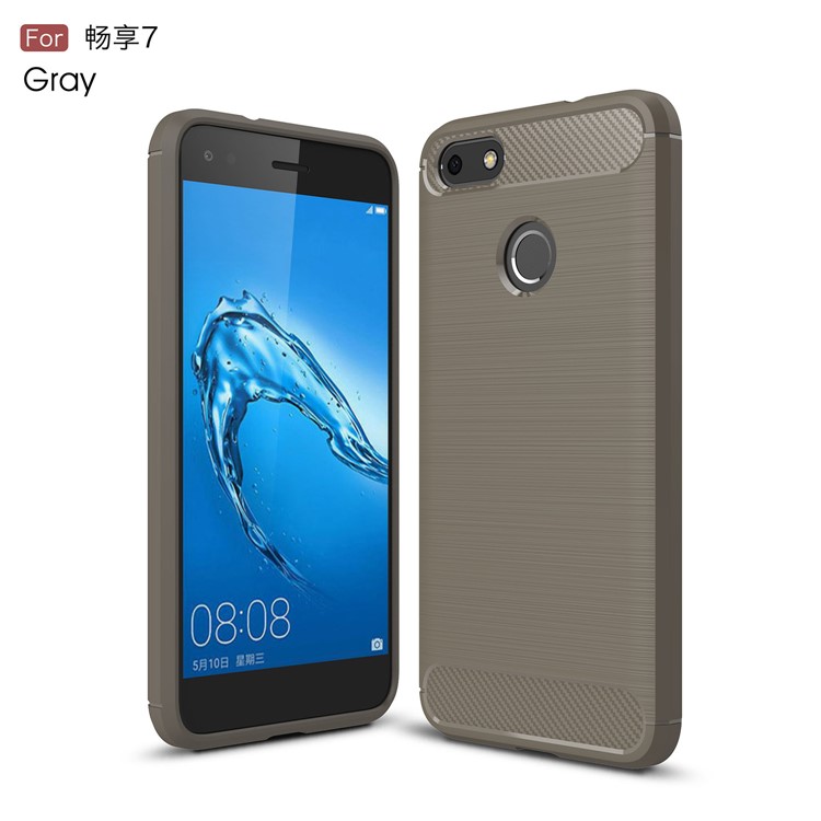 Carbon Fiber Texture Brushed TPU Protective Mobile Case for Huawei P9 lite mini / Enjoy 7 / Y6 Pro (2017) - Grey-1