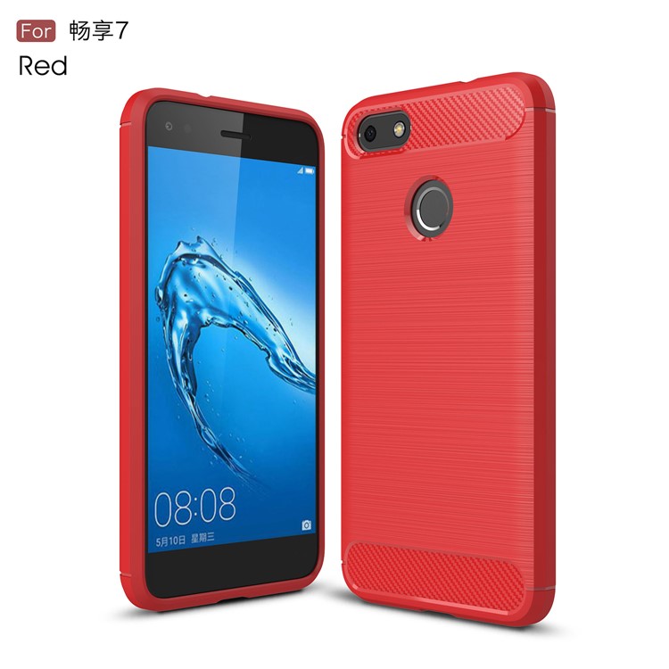 Carbon Fiber Texture Brushed TPU Protective Mobile Cover for Huawei P9 lite mini / Enjoy 7 / Y6 Pro (2017) - Red-1