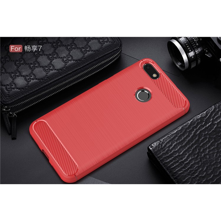 Carbon Fiber Texture Brushed TPU Protective Mobile Cover for Huawei P9 lite mini / Enjoy 7 / Y6 Pro (2017) - Red-2