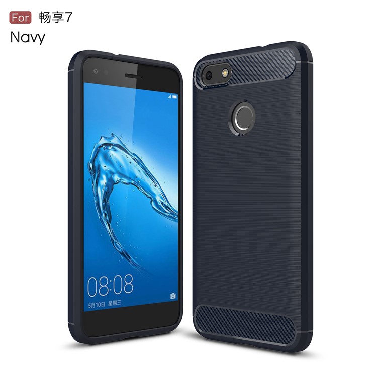 Carbon Fiber Texture Brushed TPU Protective Mobile Shell for Huawei P9 lite mini / Enjoy 7 / Y6 Pro (2017) - Dark Blue-1