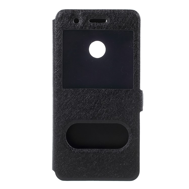 For Huawei P9 lite mini / Enjoy 7 / Y6 Pro (2017) Silk Texture Dual Window Stand Leather Phone Cover - Black-3