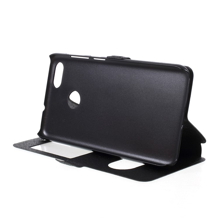 For Huawei P9 lite mini / Enjoy 7 / Y6 Pro (2017) Silk Texture Dual Window Stand Leather Phone Cover - Black-4