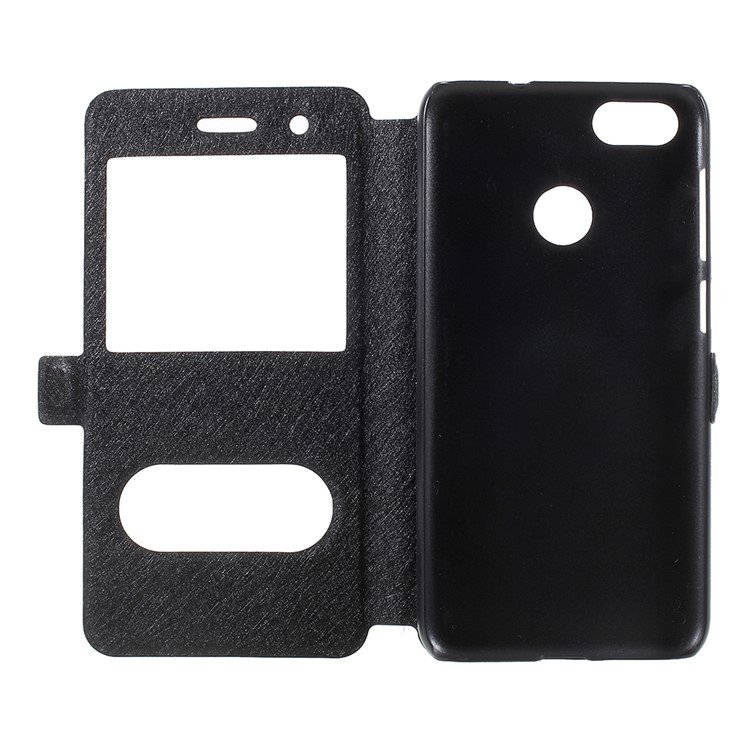 For Huawei P9 lite mini / Enjoy 7 / Y6 Pro (2017) Silk Texture Dual Window Stand Leather Phone Cover - Black-6