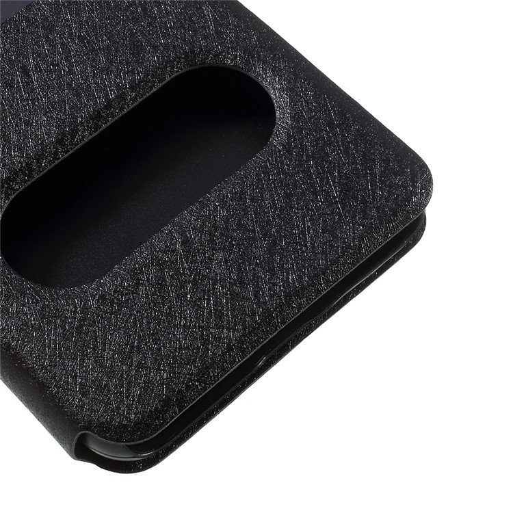 For Huawei P9 lite mini / Enjoy 7 / Y6 Pro (2017) Silk Texture Dual Window Stand Leather Phone Cover - Black-7