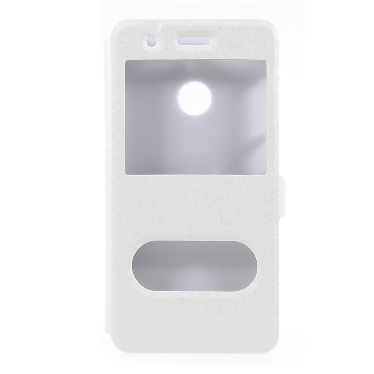 For Huawei P9 lite mini / Enjoy 7 / Y6 Pro (2017) Silk Texture Dual Window Stand Leather Phone Case - White-1
