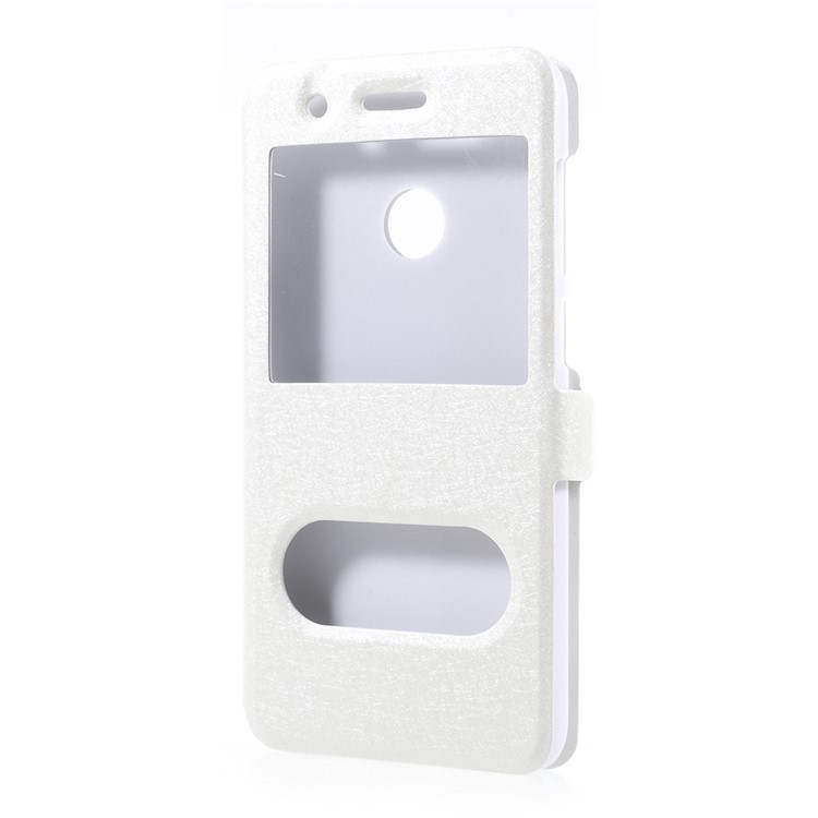 For Huawei P9 lite mini / Enjoy 7 / Y6 Pro (2017) Silk Texture Dual Window Stand Leather Phone Case - White-2