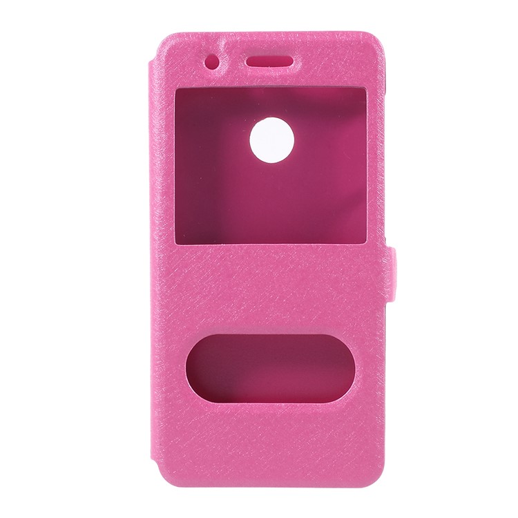 For Huawei P9 lite mini / Enjoy 7 / Y6 Pro (2017) Silk Texture Dual Window Stand Leather Phone Casing Cover - Rose-1
