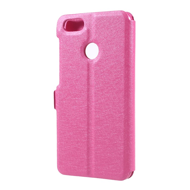 For Huawei P9 lite mini / Enjoy 7 / Y6 Pro (2017) Silk Texture Dual Window Stand Leather Phone Casing Cover - Rose-3