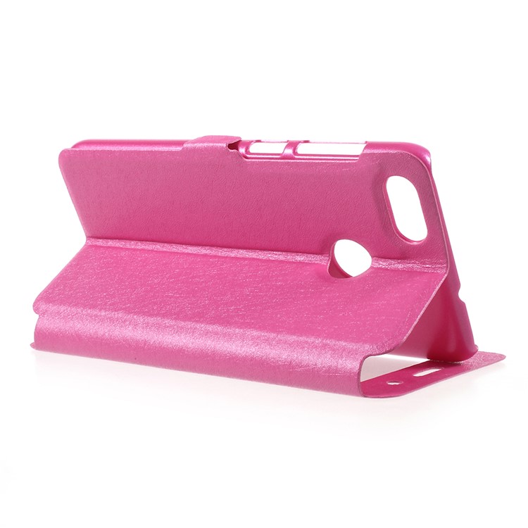 For Huawei P9 lite mini / Enjoy 7 / Y6 Pro (2017) Silk Texture Dual Window Stand Leather Phone Casing Cover - Rose-5
