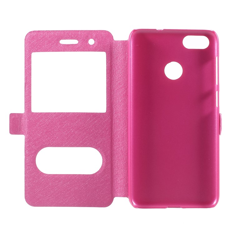 For Huawei P9 lite mini / Enjoy 7 / Y6 Pro (2017) Silk Texture Dual Window Stand Leather Phone Casing Cover - Rose-6