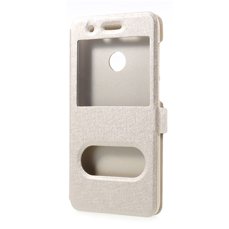 For Huawei P9 lite mini / Enjoy 7 / Y6 Pro (2017) Silk Texture Dual Window Stand Leather Phone Shell - Gold-2