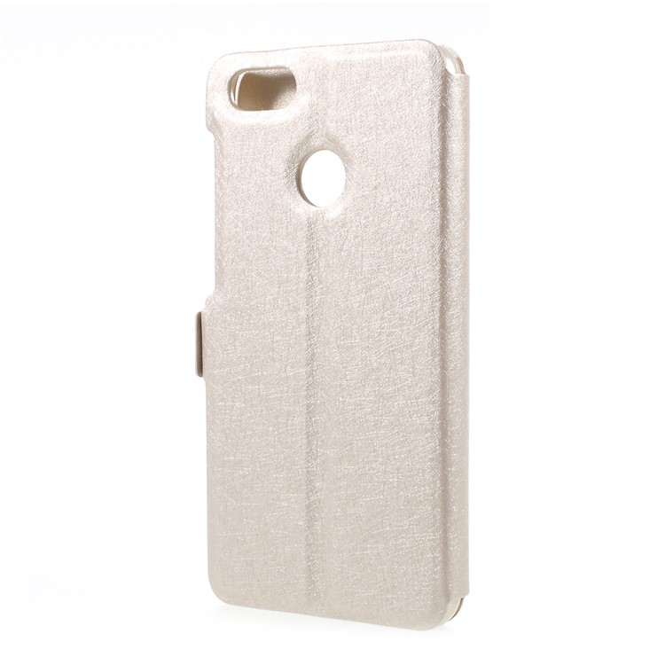 For Huawei P9 lite mini / Enjoy 7 / Y6 Pro (2017) Silk Texture Dual Window Stand Leather Phone Shell - Gold-3
