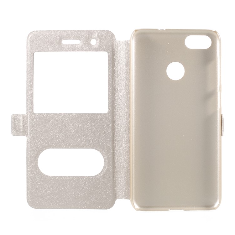 For Huawei P9 lite mini / Enjoy 7 / Y6 Pro (2017) Silk Texture Dual Window Stand Leather Phone Shell - Gold-6