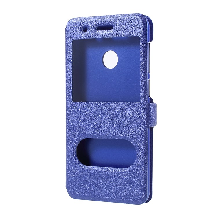 For Huawei P9 lite mini / Enjoy 7 / Y6 Pro (2017) Silk Texture Dual Window Stand Leather Phone Protection Case - Blue-2