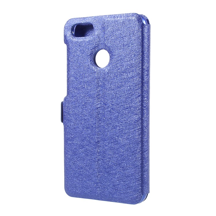 For Huawei P9 lite mini / Enjoy 7 / Y6 Pro (2017) Silk Texture Dual Window Stand Leather Phone Protection Case - Blue-3