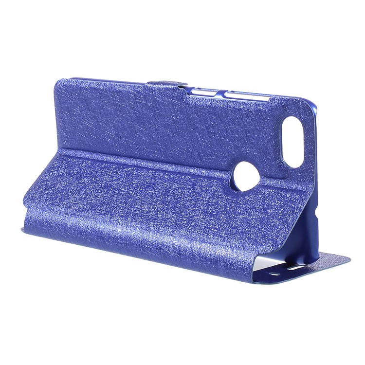 For Huawei P9 lite mini / Enjoy 7 / Y6 Pro (2017) Silk Texture Dual Window Stand Leather Phone Protection Case - Blue-5