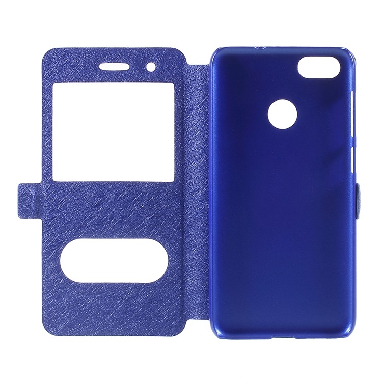 For Huawei P9 lite mini / Enjoy 7 / Y6 Pro (2017) Silk Texture Dual Window Stand Leather Phone Protection Case - Blue-6