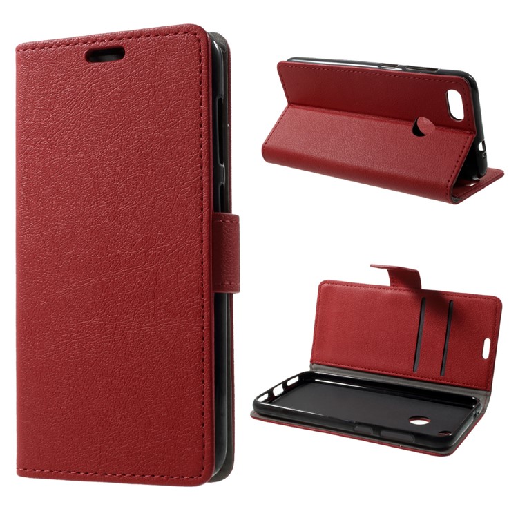 PU Leather Wallet Stand Shell for Huawei Enjoy 7 / Y6 Pro (2017) - Red-1