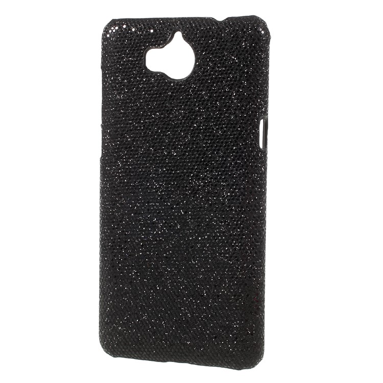 PU Leather Coated Plastic Back Mobile Cover for Huawei Y5 (2017) / Y6 (2017) - Glittery Sequins / Black-2