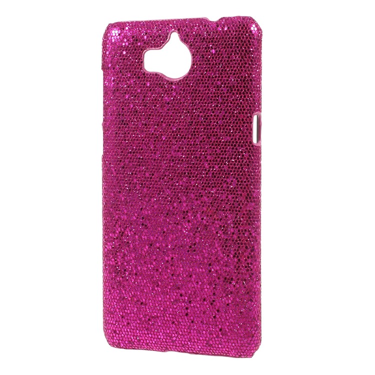 PU Leather Coated Plastic Back Phone Case Shell for Huawei Y5 (2017) / Y6 (2017) - Glitter Sequins / Rose-2
