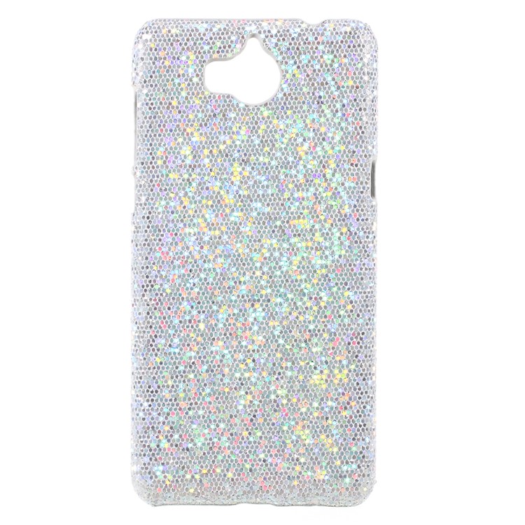 PU Leather Coated PC Back Phone Case for Huawei Y5 (2017) / Y6 (2017) - Glitter Sequins / Silver-1