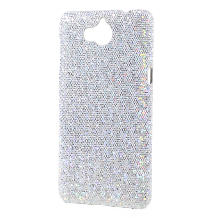 PU Leather Coated PC Back Phone Case for Huawei Y5 (2017) / Y6 (2017) - Glitter Sequins / Silver-2
