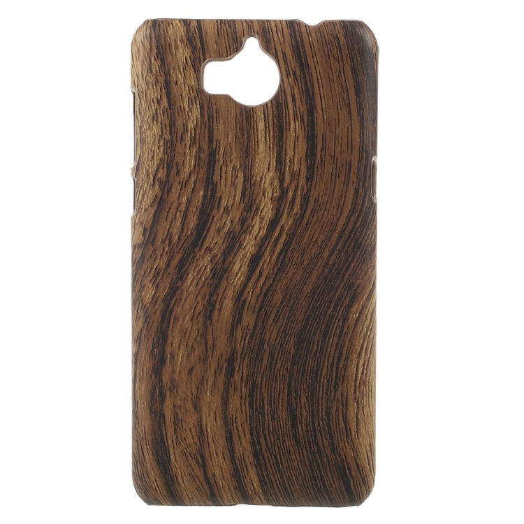 PU Leather Coated Plastic Cellphone Cover Case for Huawei Y5 (2017) / Y6 (2017) - Wood Grain-1