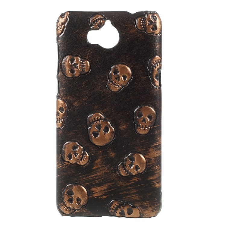Leather Coated PC Cell Phone Case for Huawei Y5 (2017) / Y6 (2017) - Skulls / Gold-1