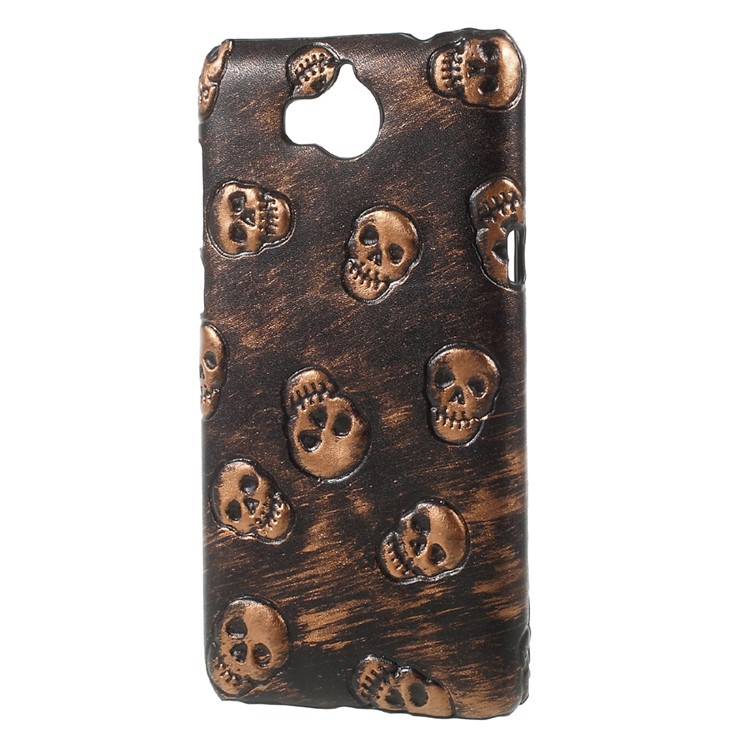 Leather Coated PC Cell Phone Case for Huawei Y5 (2017) / Y6 (2017) - Skulls / Gold-2