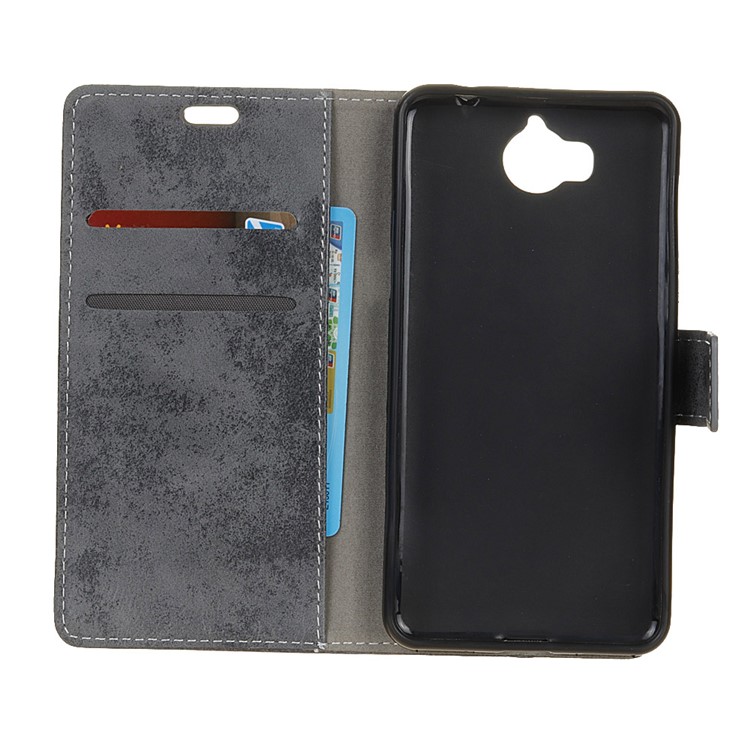For Huawei Y5 (2017) / Y6 (2017) Retro Style Wallet PU Leather Phone Case - Grey-4