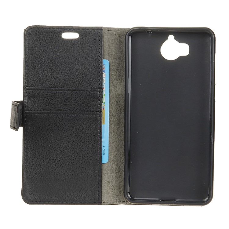 For Huawei Y5 (2017) / Y6 (2017) Litchi Texture Wallet Leather Stand Phone Protective Accessory Case - Black-4