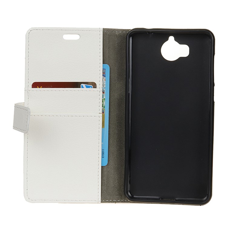 Litchi Texture Wallet Leather Stand Phone Casing for Huawei Y5 (2017) / Y6 (2017) - White-4