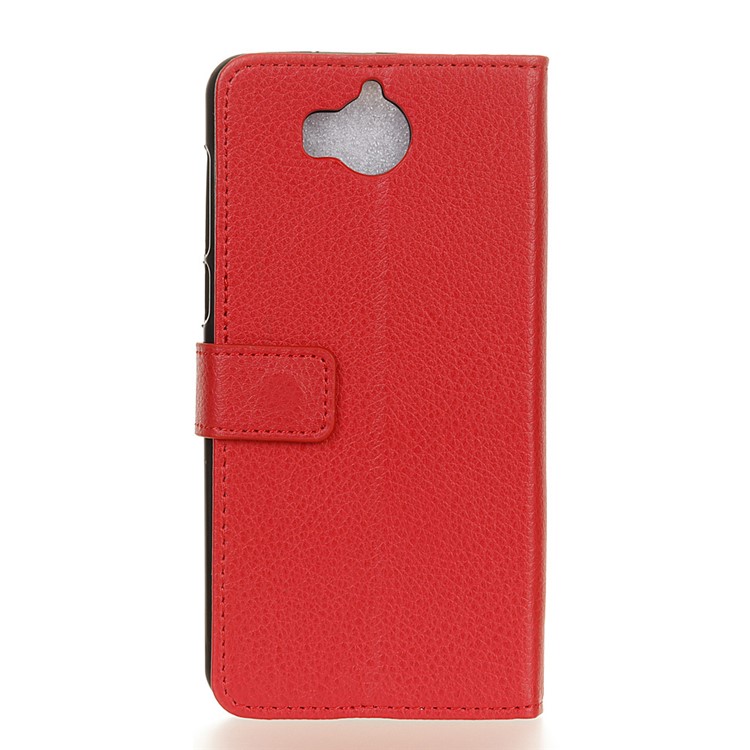 Litchi Texture Wallet Leather Stand Phone Case for Huawei Y5 (2017) / Y6 (2017) - Red-2